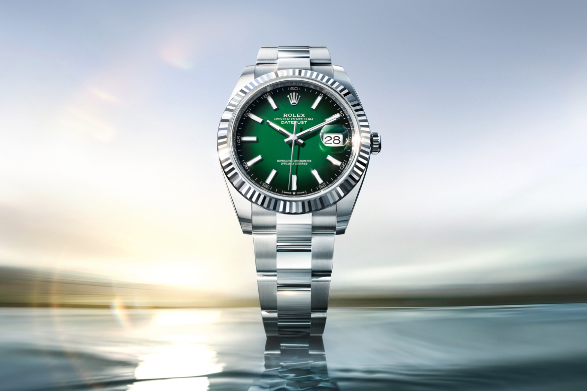 Die neue Datejust 41 in Rolesor weiß mit grün lackiertem Ombré-Zifferblatt