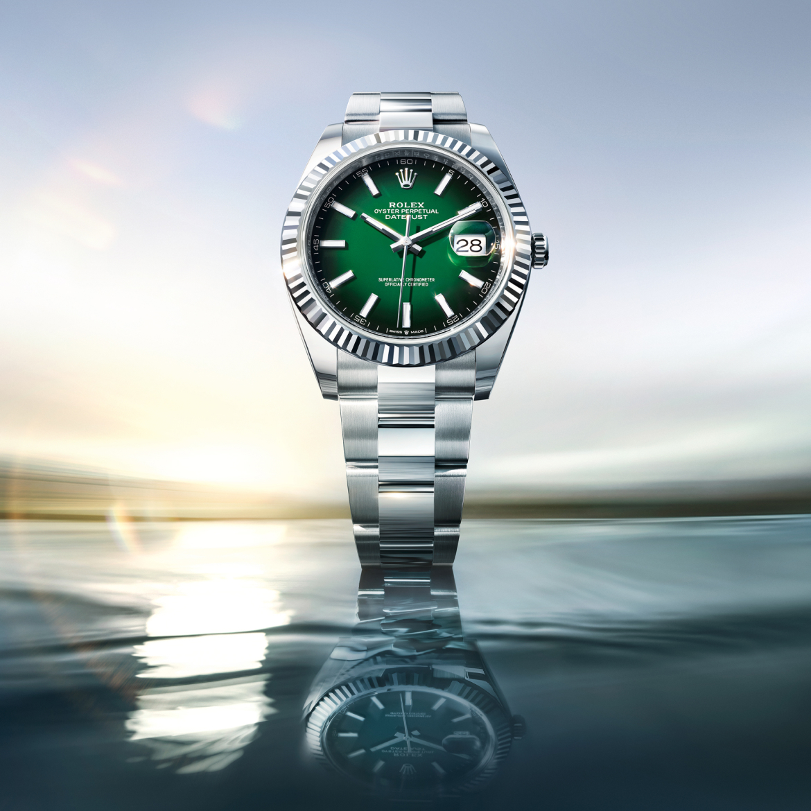 Die neue Datejust 41 in Rolesor weiß mit grünem Ombré-Zifferblatt