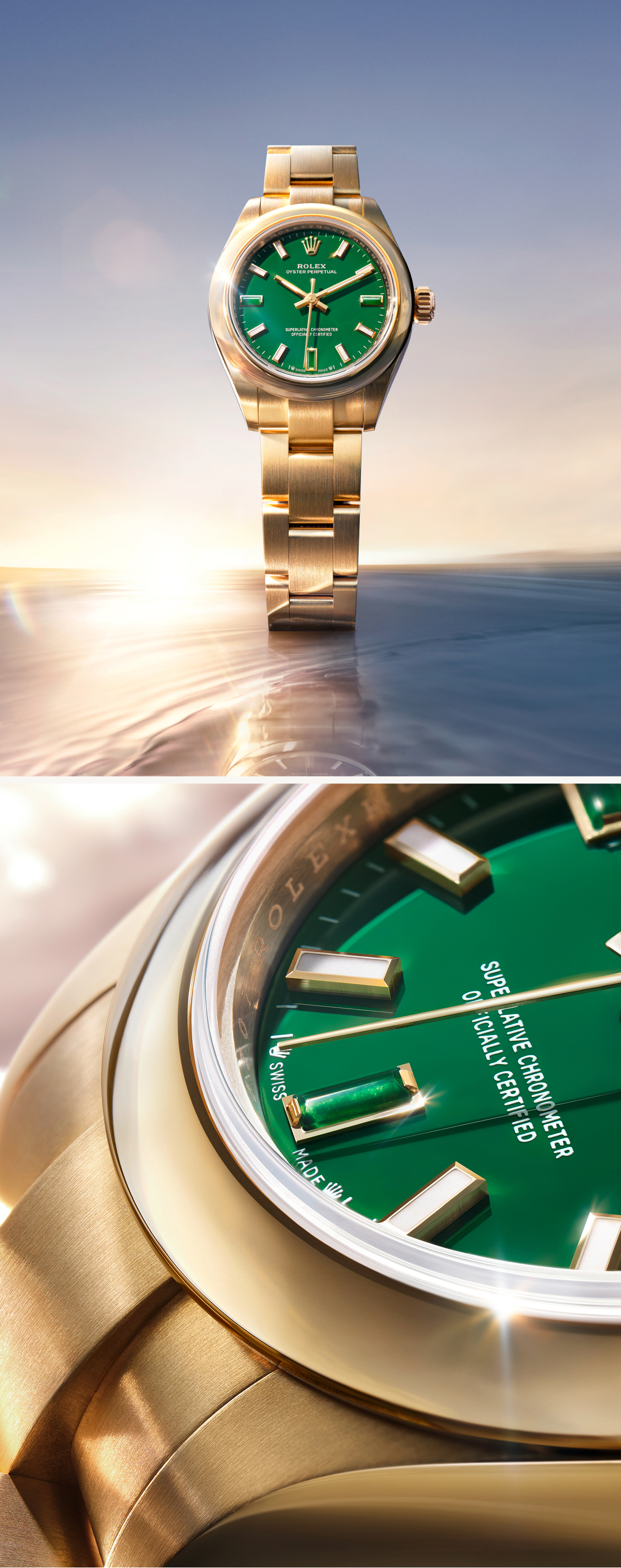 Die Oyster Perpetual 34 in 18 Karat Everose-Gold mit lackiertem Zifferblatt in Blue stone